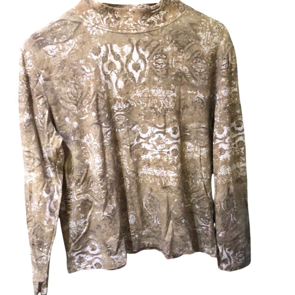 Rebecca Malone Tan Graphic‎ Tee with  Mock Turtleneck